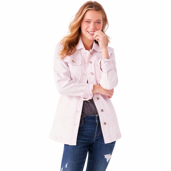 NWT Maurices Light Pink Belted Denim Trench Jacket Size 2X - Picture 12 of 13